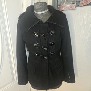 Guess Women's Black Pea Coat with Toggle Closure